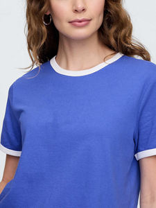 Cheap Price Blue Women's Crop T-<b>Shirt</b> Crew Neck Short Sleeve Loose Fit <b>Flame</b> Logo Print Casual Jersey Cotton Spring Summer Wear - Product Image 6