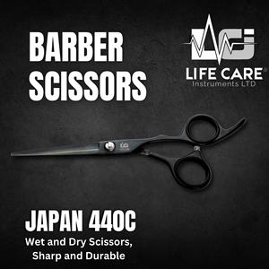 Ensemble de ciseaux de coiffure professionnels noirs pour salon, ciseaux de barbier et ciseaux à effiler japonais par Life Care Instruments. - Product Image 2