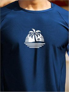 Men's Swimsuit Long Sleeve Rash Guard Swim Shirt and Shorts 2 Piece <b>Bathing</b> Suit Swimwear Set - Product Image 4