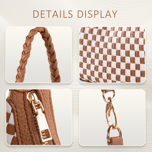 Sac fourre-tout en cuir vegan marron pour femme, sac à main hobo tissé, sac à bandoulière tendance - Product Image 5