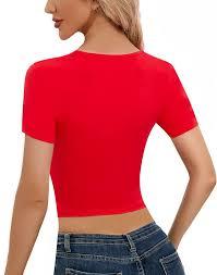 T-shirt d'été court pour femme en jersey 180 g/m² avec élasthanne, doux, respirant, col rond, uni, moderne et décontracté - Product Image 4