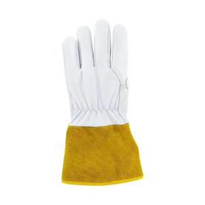 Gants de sécurité en cuir blanc avec revers jaunes, protection thermique, utilisation en extérieur pour la soudure - Product Image 4