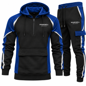 Conjunto deportivo azul marino para hombre, sudadera con capucha y pantalones jogger, conjunto informal de dos piezas. - Product Image 2