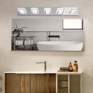 Modern Chrome 5-<b>Light</b> LED <b>Vanity</b> <b>Light</b> 32\" Square Acrylic Lampshades Wall Mount Fixture with <b>Mirror</b> Lighting for Bathroom - Product Image 2