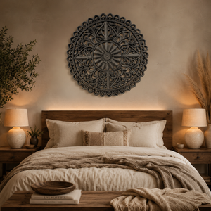Panneau décoratif mural en bois artisanal de qualité supérieure |   Décoration murale en bois sculpté à motifs floraux pour salon, chambre, bureau à domicile - Product Image 4