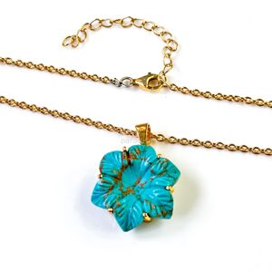 Colgante de flor de turquesa y cobre tallado a mano, collar de flor de cristal para mujer, colgante de piedra preciosa de turquesa y cobre natural - Product Image 3