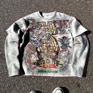 Venta al por mayor Heavyweight Terry 100% algodón Rhinestone manga larga hombres camiseta de gran tamaño DTG Serigrafía - Product Image 1