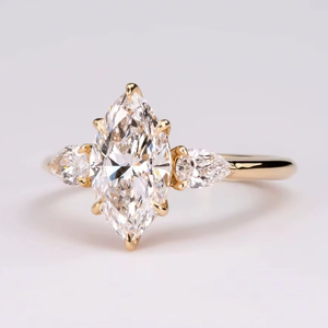 แหวนหมั้นเพชรทรงมาร์คีส์หรูหรา 2.50 กะรัต ทอง 18K/14K/10K แหวนเจ้าสาวสามเม็ด แหวนเพชรแบบกำหนดน้ำหนักได้ เครื่องประดับคุณภาพสูง ขายส่ง - Product Image 1