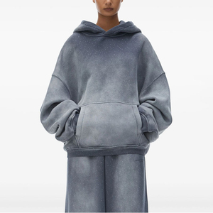 OEM Personnalisé Hiver 100% Coton Séchage Rapide Tendance Vintage Lavé Bord Côtelé Strass Perlé Coupe Oversize Manches Longues Homme - Product Image 3