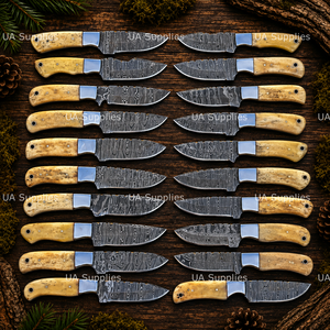 Cuchillos de Caza de Acero de Damasco Personalizados de Grado Industrial con Mango de Hueso, Hoja Fija, Punta Caída, Cuchillo para Desollar Hecho a Mano para Camping al Aire Libre - Product Image 3