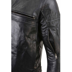 SAMROZ SPORTS Leather Men's <b>Racer</b> Style Collarless Premium Leather Motorcycle Biker Riders <b>Jackets</b> - Product Image 4