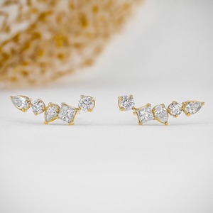 Pendientes de Oro de 18k con Diamantes Naturales en Forma de Pera, Princesa y Corte Redondo, Pendientes Individuales Minimalistas y Elegantes - Product Image 2
