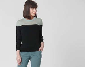 Suéter de Punto con Bloques de Color para Mujer, Cuello Redondo, Manga Larga, Estilo Informal para Otoño, Corte Regular, 100% Acrílico - Product Image 1
