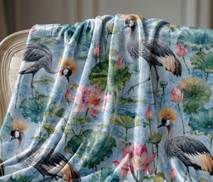 Designer Lotus And Crane Nature <b>Curtain</b> Velvet Or Blackout Art Nouveau Window Each Panel Premium Fabric Drapes for Living Room - Product Image 6