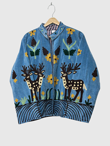 Bohemian Embroidered <b>Velvet</b> Jacket Full Sleeve Mandarin Collar Animal Pattern Plus Size Women's Autumn Wear - Product Image 1