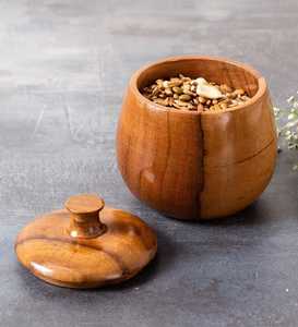 Tarro de Almacenamiento de Madera de Acacia con Tapa, Contenedor de Almacenamiento de Cocina de Madera Hecho a Mano, Tarro de Especias de Madera Natural, Almacenamiento Decorativo de Alimentos - Product Image 1