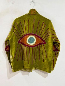 Devil Eye Suzani Embroidered <b>Velvet</b> <b>Jacket</b> <b>Women</b> Bohemian Ethnic Handmade Fashion Outerwear Statement Layering Garment Quilted - Product Image 2