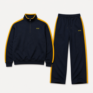 Quarter Zip High Quality Heavy Hoodies sets <b>Pullover</b> Side Stripes Mock Neck Jacket Elastic Waist and Baggy Joggers Casual Sets - Product Image 3