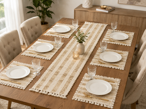 Luxury Puzzle <b>Rectangle</b> Bohemian Wool/Silk Handmade Flat Weave Washable Table Runner <b>Placemat</b> Set for Home Dining Decor - Product Image 6