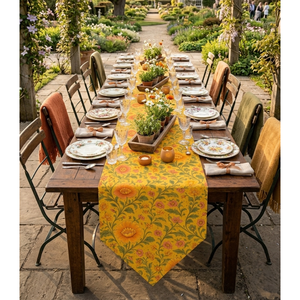 Yellow Modern Floral Print Dining Table <b>Runner</b> Fabric Linen for Kitchen Hotel Buffet and Restaurant Table Decoration - Product Image 1