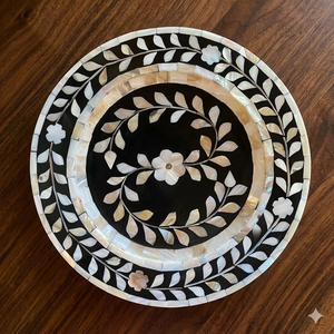 Mother of Pearl River <b>Shell</b> Saucer Plate Charger round Dessert Serving Dish Intricate Bone Inlay Elegant <b>Chocolate</b> Serving Tray - Product Image 1