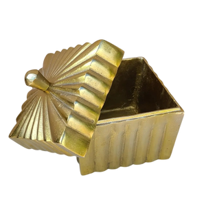 Luxury Oval Gold Metal <b>Kitchen</b> Storage Box Grid Textured <b>Decorative</b> Trinket Case Fluted Brass Finish Jewelry & Desk Organizer - Product Image 5