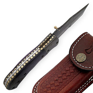 Couteau de poche en acier Damas avec motif de lame artistique, couteau pliant Damas fait main avec action d'ouverture fluide - Product Image 4