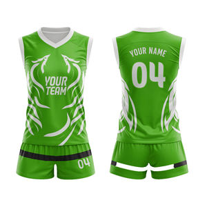 Conjunto de Uniforme de Voleibol Verde Sublimado Personalizado, Cuello en V, Sin Mangas, Absorbe la Humedad, 100% Poliéster, Unisex para Adultos, Tallas Grandes - Product Image 2
