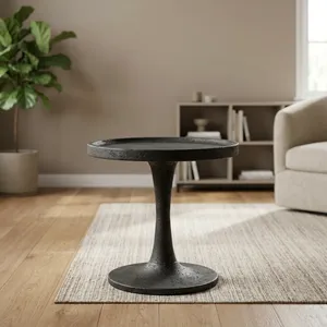 Modern Black End <b>Table</b> Round Tray Top Pedestal Accent Furniture Minimalist <b>Side</b> <b>Table</b> For Living Room Bedroom <b>Lounge</b> Home Decor - Product Image 3