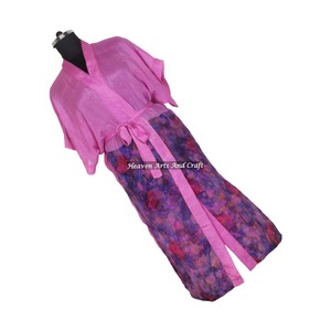 KL005 Beautiful Vintage Blended Poly Silk Sari Kimono Long Robe Double Pocket Nightgown Women Summer <b>Winter</b> Quick Dry Drawstring - Product Image 5
