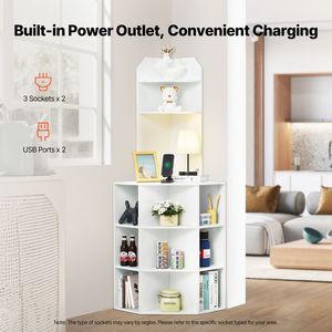 Mobiletto Angolare Alto 64 Pollici con 6 Ripiani, Unità Autoportante in Legno, Ripiani Regolabili, Porte USB e Prese Elettriche, Stile Piatto - Assemblato - Product Image 2