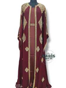 Caftán Marroquí con Cuentas Awais House, Abaya Abierta de Manga Larga, Vestido Modesto con Cuello en V para Adultos, Bordado para Bodas y Eid - Product Image 5
