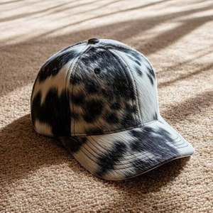 Unisex 6-Panel Hair on Hide leather Baseball <b>Cap</b> Tie Dye Black White Cotton Fitted Casual Spring Summer Hat 58-60CM - Product Image 1