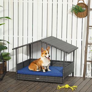 Cuccia per Cani e Gatti XL Blu Scuro in Vimini, da Interno ed Esterno, con Cuscino Rimovibile, Lounge Classico a Tinta Unita, per Razze Grandi, Arredamento per Animali Domestici - Product Image 2