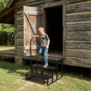 Heavy Duty 3-<b>Step</b> RV <b>Step</b> <b>Stool</b> with Adjustable Handrail 660LBS Capacity Metal Stairs - Product Image 6