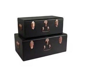 Juego de 2 baúles de almacenamiento decorativos de metal estilo terciopelo en tonos beige y verde bosque, caja de almacenamiento vintage para recuerdos. - Product Image 4