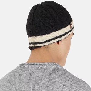 Unisex Knit Beanie <b>Hat</b> Black Cream Striped Cuff Hand Knitted Winter Outdoor Casual Adult 56-58CM - Product Image 3