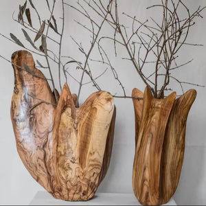 Handmade Olive Wood Vase: Large Sculptural Minimalist Home Decor - Product Image 1