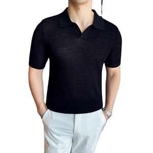 Polo tricoté pour hommes 2024 Nouveau T-shirt léger et respirant de couleur unie avec col décontracté et manches courtes Vêtements de haute qualité pour hommes - Product Image 2
