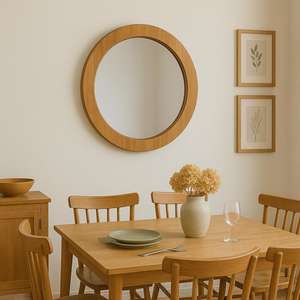 Minimalist Round Solid Wood Wall Mirror Modern Circular <b>Oak</b> <b>Frame</b> Vanity Mirror Aesthetic Dining Living Room Hanging Wall Decors - Product Image 3