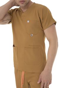 Uniformes Médicos Unisex de Alta Calidad Personalizados al por Mayor, Conjuntos de Pantalones Deportivos de Talla Grande, Uniformes de Enfermería Marrones Elásticos para Hombre - Product Image 2