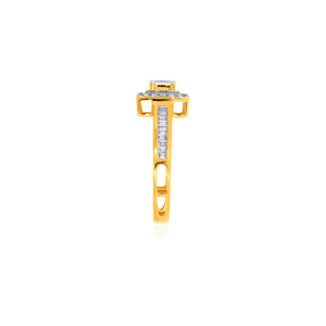 Bague scintillante plaquée or 18 carats avec pierre centrale octogonale, double halo de diamants et bande pavée fine – Bijou moderne et audacieux - Product Image 4