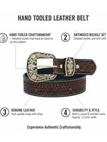 Ceinture Western en Cuir Véritable pour Homme Rub International avec Accents Turquoises, Boucle Métallique Gravée et Motif Floral Embossé de Haute Qualité
