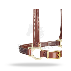 Premium Leather Horse <b>Halter</b> Adjustable Brass Hardware Durable Equestrian Headcollar - Product Image 3