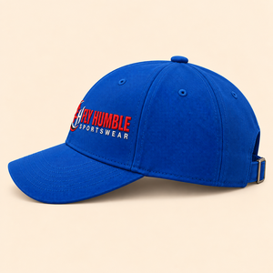 หมวกเบสบอล Fly Humble Sportswear แบบ 6 แผง ปักโลโก้ สีน้ำเงิน สำหรับทุกเพศ สวมใส่สบาย หมวกเบสบอลปักโลโก้ 6 แผง - Product Image 2