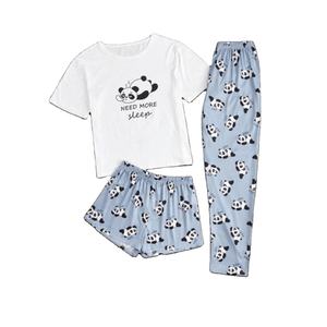 Conjunto de 3 Piezas de Salón para Mujer, Estampado Personalizado, Tallas Grandes, Cintura Elástica, Tejido, Verano, Otoño, Primavera, Nueva Colección, Manga Corta - Product Image 2