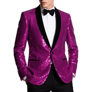 <b>Sequin</b> Single Breasted Slim Fit Plus Size Men's Blazer <b>Jacket</b> Polyester/Cotton Velour Customized Color Casual American Style - Product Image 4