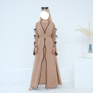 OEM EID Set 2pcs New Abaya Dubai Islamic Clothing <b>Women</b> Modest Bow Sleeves Open Abaya Elegant Inner <b>Slip</b> Modest Abaya Cardigan - Product Image 5