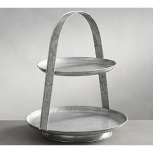 Galvanized 2 Tiered <b>Serving</b> <b>Tray</b> Stand Vintage <b>Round</b> Metal Cake Stand and Cupcake Tower with Carry Handle Hot Seller - Product Image 5
