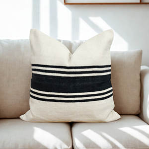 Housse de coussin tissée à rayures noires avec fermeture éclair à franges, en tissu de coton de haute qualité pour décoration décontractée, housse de coussin tissée - Product Image 2